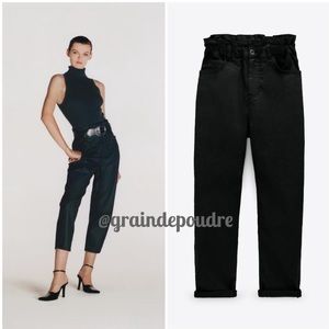 Black Baggy Coated Hi Waist Pants